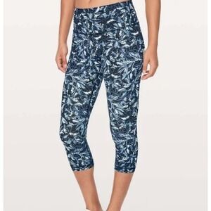 Lululemon Wunder Under Floral Embellished Black Multi High‎ Rise Crop Leggings 2